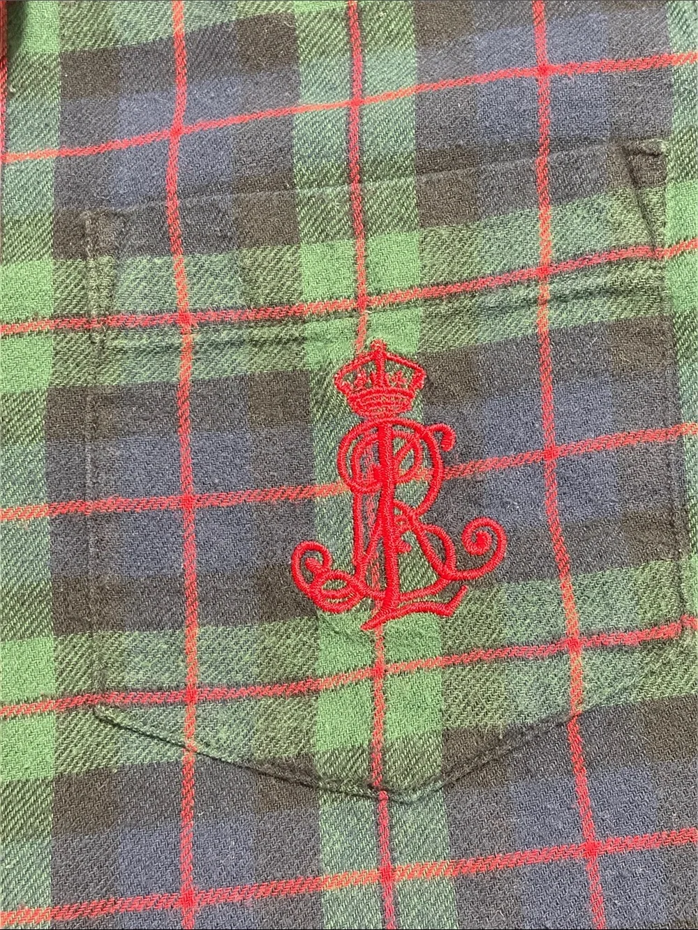 Ralph Lauren Green Label Navy Plaid Button. Pajama Youth Top Red Trim Size XL